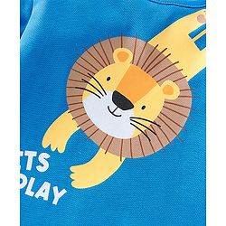 Babyhug 100% Cotton Knit Full Sleeves Onesie Lion Print - Blue