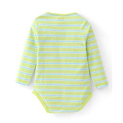 Babyhug 100% Cotton Knit Full Sleeves Striped Onesie Lion Print - Green