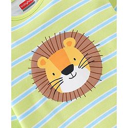 Babyhug 100% Cotton Knit Full Sleeves Striped Onesie Lion Print - Green