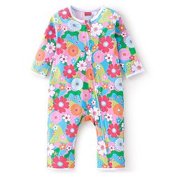 Babyhug 100% Cotton Full Sleeves Romper With Floral Print - Pink & Green