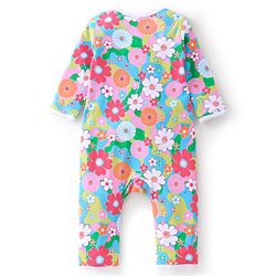 Babyhug 100% Cotton Full Sleeves Romper With Floral Print - Pink & Green