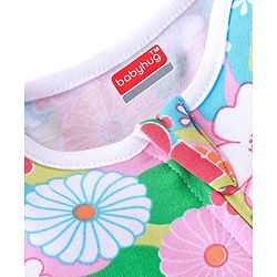 Babyhug 100% Cotton Full Sleeves Romper With Floral Print - Pink & Green