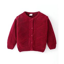 Babyhug Full Sleeves Front Open Sweater - Wine