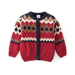 Babyhug Knitted Full Sleeves Sweater Set With Intarsia Design - Navy Blue & Red