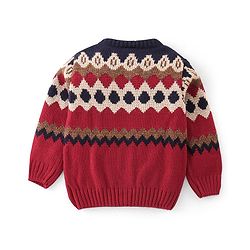 Babyhug Knitted Full Sleeves Sweater Set With Intarsia Design - Navy Blue & Red