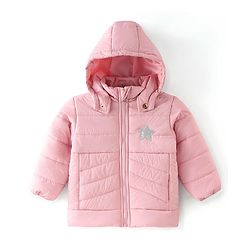 Babyhug Full Sleeves Hooded Jacket With Star Patch - Pink