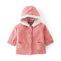 Babyhug Woven Full Sleeves Hooded Jacket Checkered - Red & White