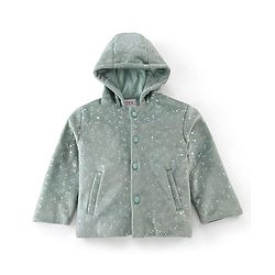 Babyhug Woven Full Sleeves Hooded  Jacket Heart Design  - Aqua