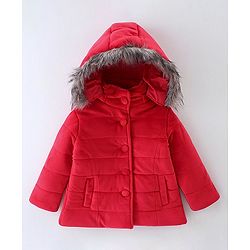 Babyhug Full Sleeves Hooded Quilted Jacket - Red