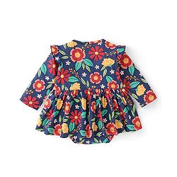 Babyhug 100% Cotton Knit Full Sleeves Floral Printed Frock Style Onesie  - Multicolour