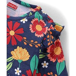 Babyhug 100% Cotton Knit Full Sleeves Floral Printed Frock Style Onesie  - Multicolour