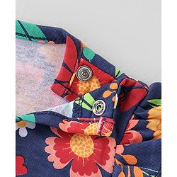 Babyhug 100% Cotton Knit Full Sleeves Floral Printed Frock Style Onesie  - Multicolour