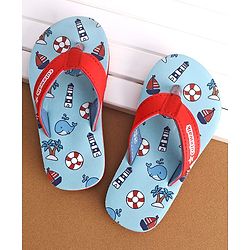 Cute Walk by Babyhug Slip On Flip Flop with Whale Print - Red & Blue