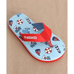 Cute Walk by Babyhug Slip On Flip Flop with Whale Print - Red & Blue