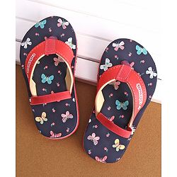 Cute Walk by Babyhug Butterfly Printed Flip Flops with Back Strap - Pink & Navy Blue