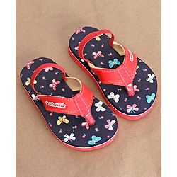 Cute Walk by Babyhug Butterfly Printed Flip Flops with Back Strap - Pink & Navy Blue