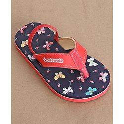 Cute Walk by Babyhug Butterfly Printed Flip Flops with Back Strap - Pink & Navy Blue