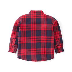 Babyhug Cotton Knit Half Sleeves Checkered Shirt & Trouser with Suspender - Red & Navy