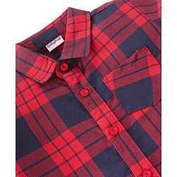 Babyhug Cotton Knit Half Sleeves Checkered Shirt & Trouser with Suspender - Red & Navy