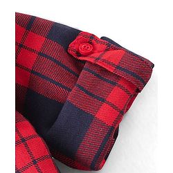 Babyhug Cotton Knit Half Sleeves Checkered Shirt & Trouser with Suspender - Red & Navy