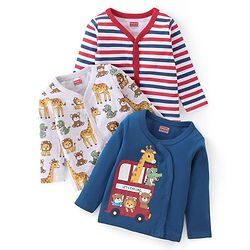 Babyhug 100% Cotton Knit Full Sleeves Front Open Vests Stripes & Animal Print Pack of 3 - Multicolour