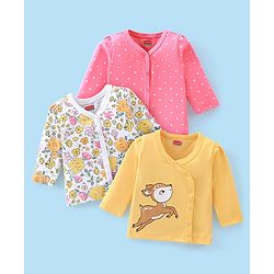 Babyhug 100% Cotton Knit Full Sleeves Front Open Floral & Deer Printed Vests Pack of 3 - Multicolour
