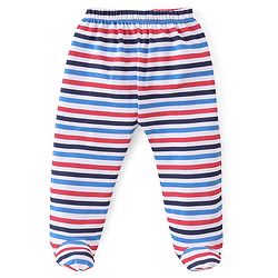 Babyhug 100% Cotton Interlock Knit Full Sleeves Onesies with Legging Stripes & Text Print - Multicolor