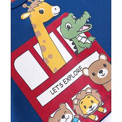 Babyhug 100% Cotton Knit Full Sleeves Onesie With Animals Print - Navy Blue