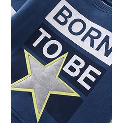 Babyhug Cotton Knit Full Sleeves T-Shirt & Lounge Pant Set Star Print - Blue