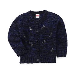Babyhug Full Sleeves Cardigan With Sequined Bow - Navy