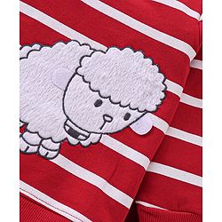 Babyhug 100% Cotton Knit Full Sleeves T-Shirt & Lounge Pant With Sheep & Cat Embroidery - Red & White