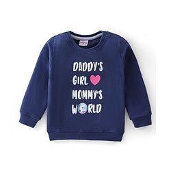 Babyhug 100% Cotton Knit Full Sleeves Sweatshirt with Text Graphics - Blue