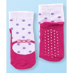 Cute Walk by Babyhug Ankle Length Anti Bacterial Socks Polka Dot Design Pack of 3 - Pink & Purple