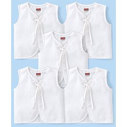 Babyhug 100% Cotton Front Tie Knot Jhabla Pack of 5 - White