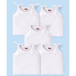 Babyhug 100% Cotton Knit Sleeveless Tie Knot Solid Jhablas Pack of 5 - White