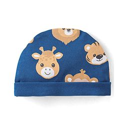 Babyhug 100% Cotton Knit Cap Animal Print Blue - Diameter 13 cm