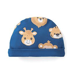Babyhug 100% Cotton Knit Cap Animal Print Blue - Diameter 13 cm