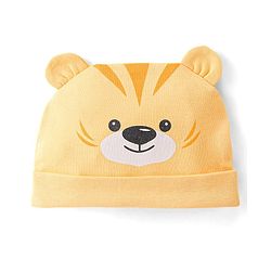 Babyhug 100% Cotton Knit Tiger Print Cap - Mustard