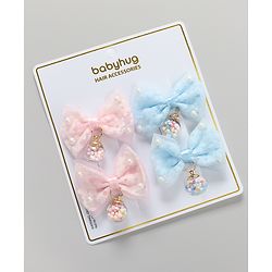 Babyhug Free Size Bow & Butterfly Clips Pack of 4 - Blue & Pink