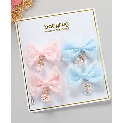 Babyhug Free Size Bow & Butterfly Clips Pack of 4 - Blue & Pink