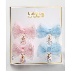 Babyhug Free Size Bow & Butterfly Clips Pack of 4 - Blue & Pink