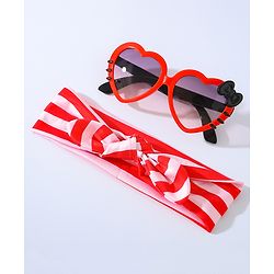 Babyhug Free Size Bow Headband with Heart Shape Sunglasses - Red
