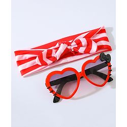 Babyhug Free Size Bow Headband with Heart Shape Sunglasses - Red