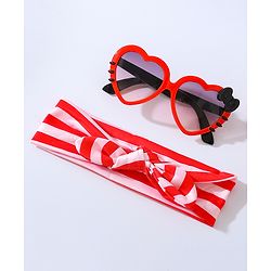 Babyhug Free Size Bow Headband with Heart Shape Sunglasses - Red