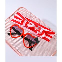 Babyhug Free Size Bow Headband with Heart Shape Sunglasses - Red