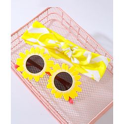 Babyhug Free Size Bow Headband with Flower Shape Sunglasses - Yellow