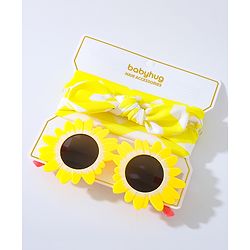 Babyhug Free Size Bow Headband with Flower Shape Sunglasses - Yellow