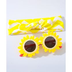 Babyhug Free Size Bow Headband with Flower Shape Sunglasses - Yellow