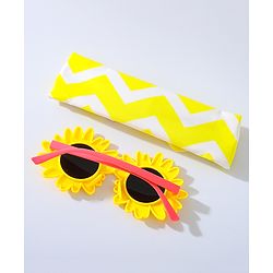 Babyhug Free Size Bow Headband with Flower Shape Sunglasses - Yellow