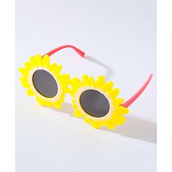 Babyhug Free Size Bow Headband with Flower Shape Sunglasses - Yellow